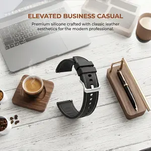 Dual-Sided Stitched Silicone Watch Band, Universal Quick-Release Interface（20mm/22mm）, Faux Leather Texture, Sweat-Wicking Wave Pattern, Compatible with Samsung Huawei Garmin Amazfit Xiaomi Honor Vivo