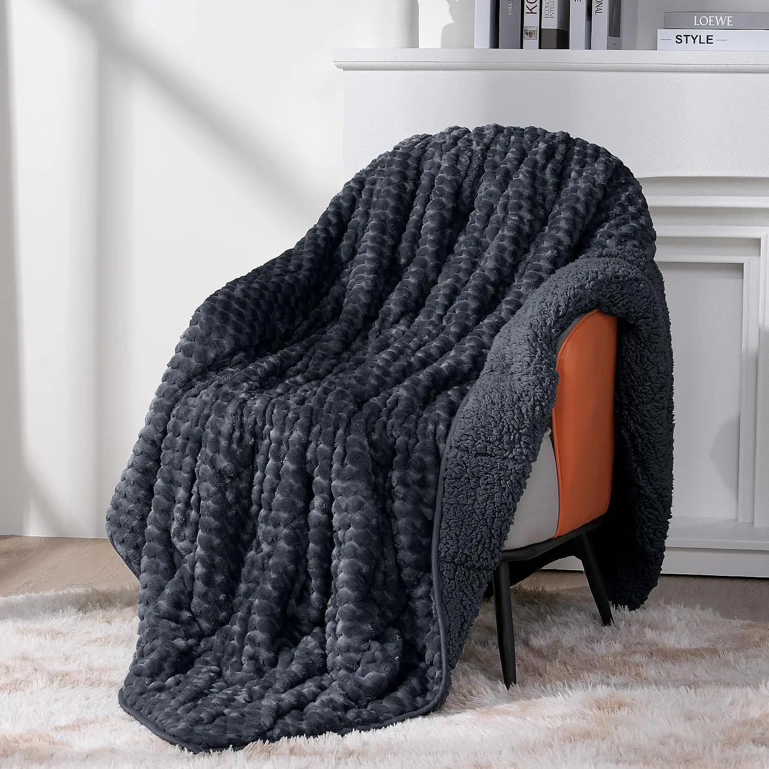 Weighted Blanket for Adults (60" x 80" 15lbs, Dark Grey), Soft Sherpa  Size Heavy Blanket,  Jacquard Flannel Fleece Weighted Blankets for Couch and Bed