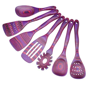 WOSPONFAN 7 PCS Pakkawood Kitchen Utensils Set Non-Stick Wooden Spoons for Cooking Heat Resistant Wooden Utensils for Everyday Use and Special Occasions
