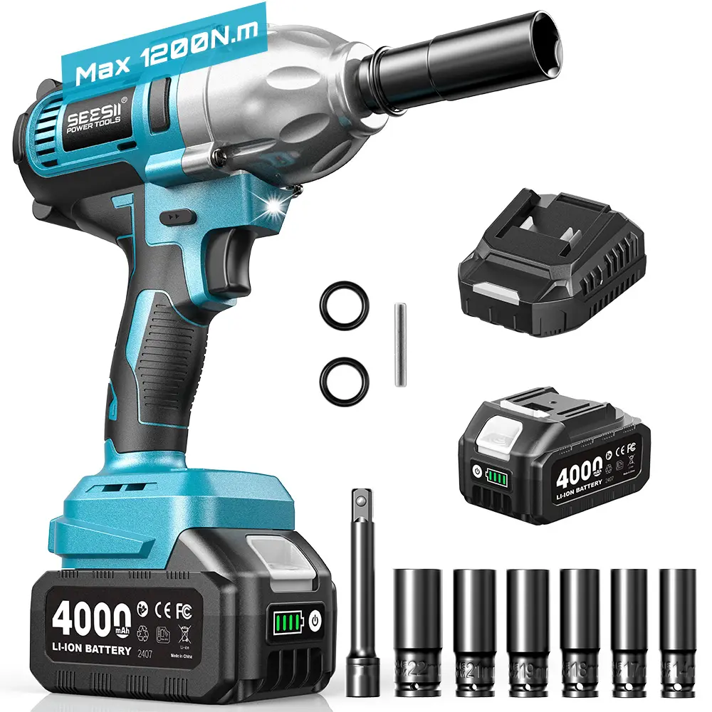 【Fathersdaygift】SEESII Cordless Impact Wrench High Torque 1200N.m, 1/2-inch, 1X 4.0Ah Battery, 3300RPM, 6 Sockets, Electric Impact Driver, Gift for Home, Vehicles & Men, WH710 Pro dealsforyoudays