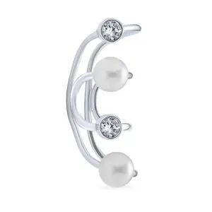 Geometric Spiral Wire Crystal Pearl Ear Cuff Cartilage Wrap Helix Earring Silver