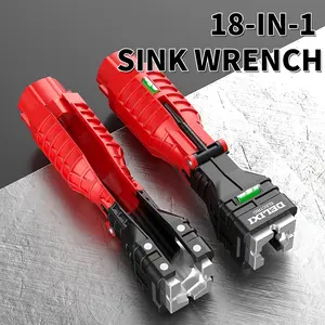OUDISI 18-in-1 Multi-Function Sink Wrench, 18-in-1 Tool with Adapters Set, Dual-Head Plumbing Wrench for Kitchen Faucet Installation & Bathroom Pipe Repairs, Non-Slip Handle, Multi-Tool