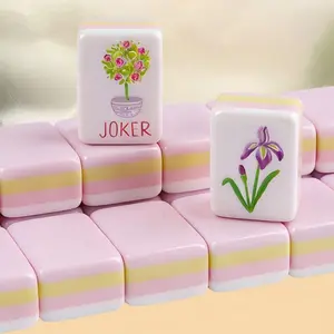 Coquette Pink Crystal Acrylic American Mahjong Set|   160 1.2" Hand-Polished Floral Art Tiles|   Aesthetic Home Decor & Luxury Gift Mahjong Fun