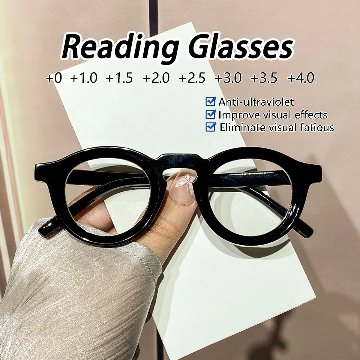 Women's Classic Vintage Round Plastic Reading Glasses, Wide Frame Full Rim, Facial Contouring, Fashion Casual, Daily Wear, Reading Eyeglasses, Reading Eyewear