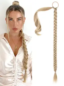 30 Inch Long Braided Ponytail Extensions with Bow, Curly Synthetic Soft Hairpiece for Women, Synthetic Hair Braids, Synthetic Braiding Hair, Ideal for Daily Use and Fashion Styling, Synthetic Hairpieces