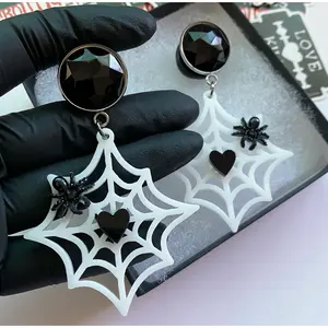 Spider Heart Dangle Plugs    Gauges Jewlery for stretched lobes