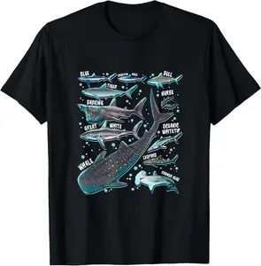 100% Cotton Shark Species Shark Gifts Shark Faces Tee Marine Biology T-Shirt