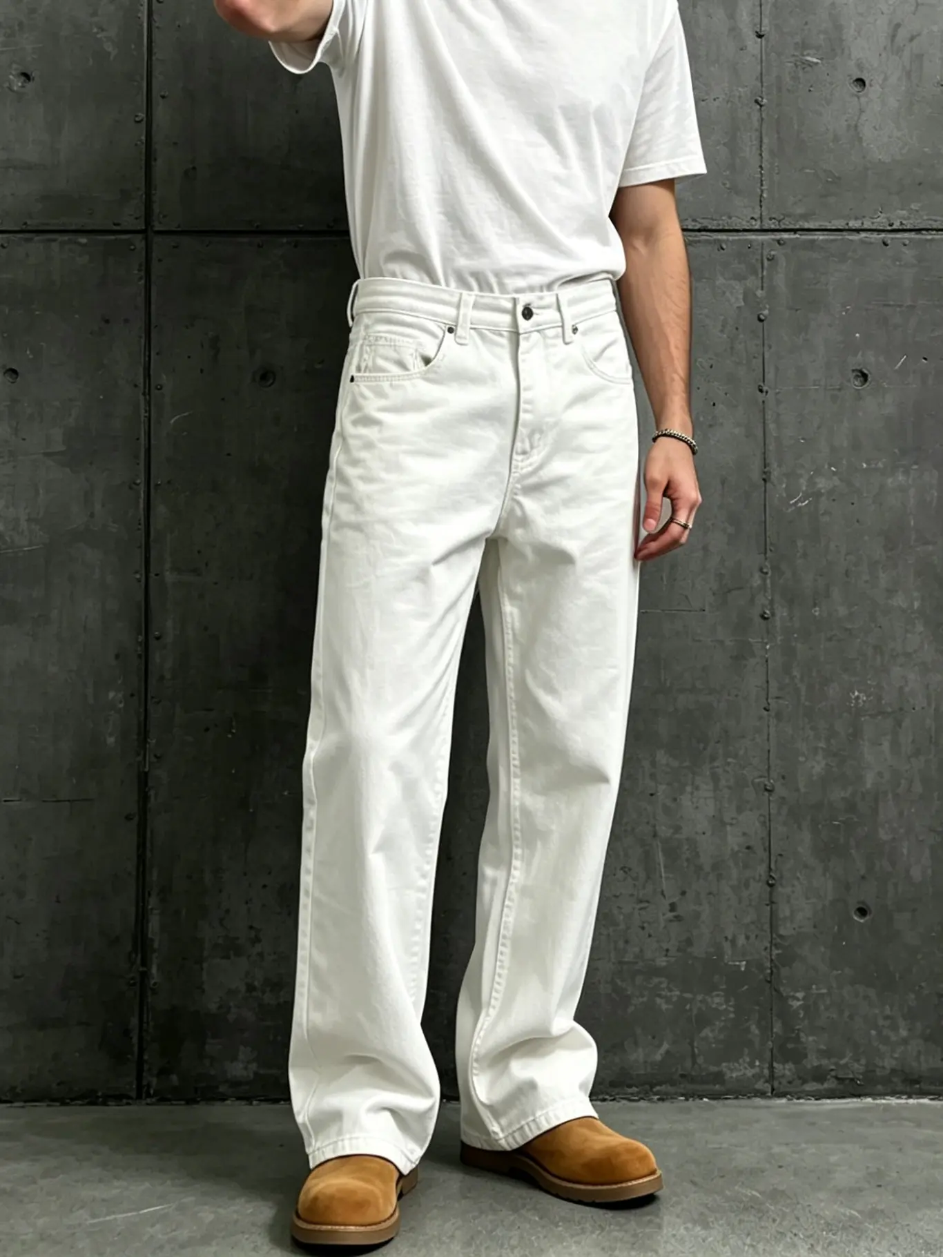 Men's RelaxMen's Relaxed Fit Straight Leg Jeans, Non-Stretch Heavyweight Clean Cotton Pants, Casual Loose Baggy Solid Cream White Jeansed Fit Straight Leg Jeans, Non-Stretch Heavyweight Clean Cotton Pants, Casual Loose Baggy Solid Cream White Jeans
