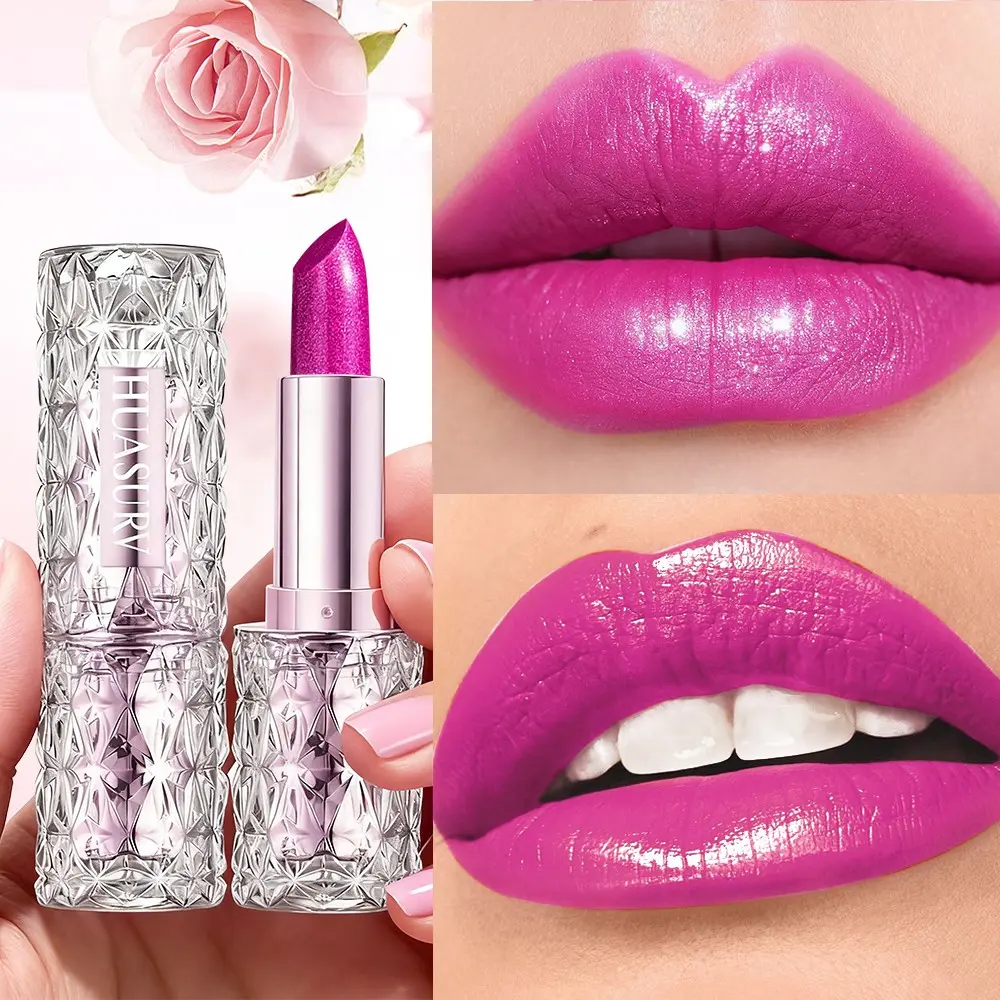 Huasurv Shiny Full Lipstick, Moisturizing Fine Glitter, Long-Lasting Color, Natural Finish, Non-Flammable, 1 Piece
