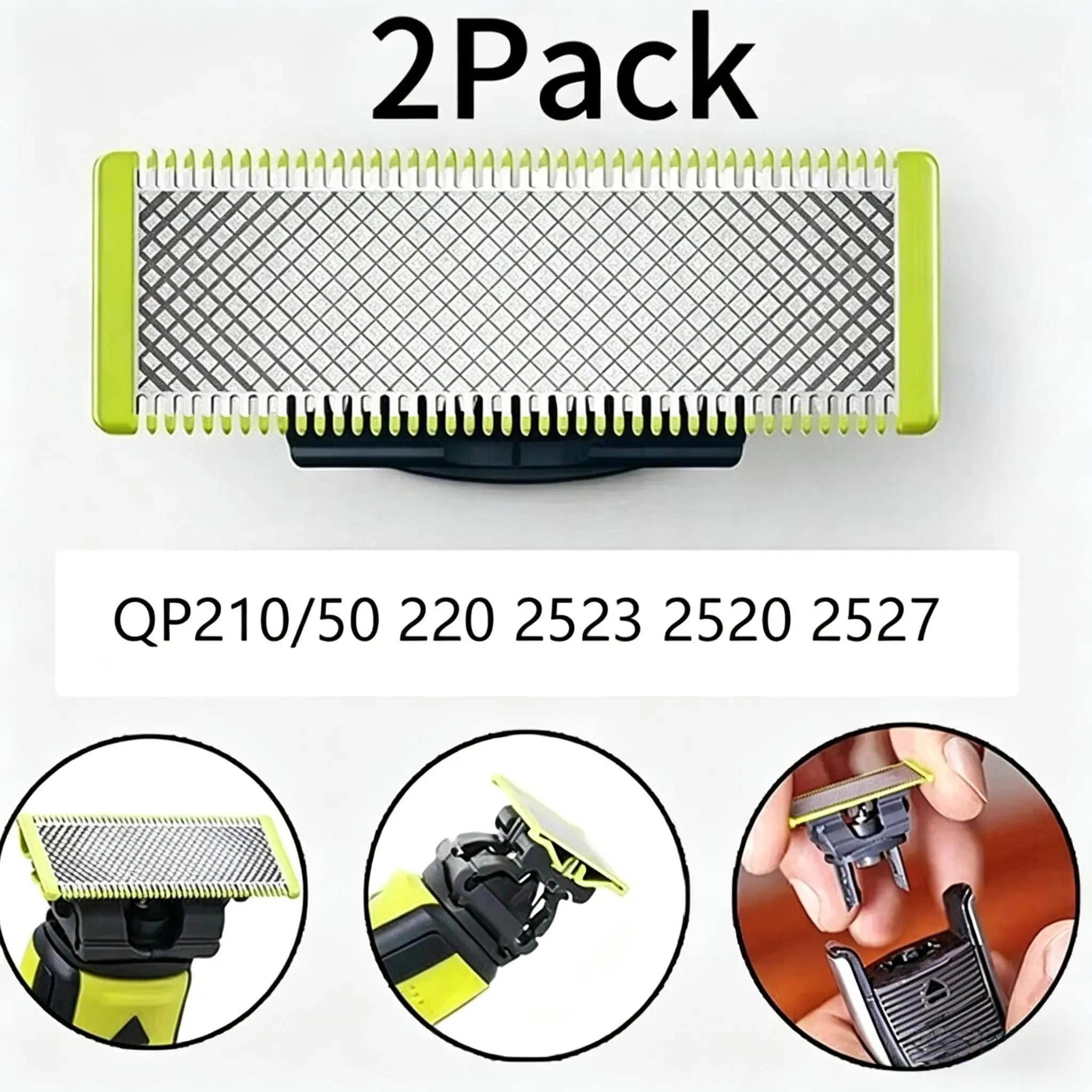 2X Functional Long-Lasting Stainless Steel OneBlade Replacement Blades & Shaver Cutter Heads For Philips Norelco, Durable Grooming Kit With Barber Accessories (Compatible With Blow Dryer Brush Grooming Routines)