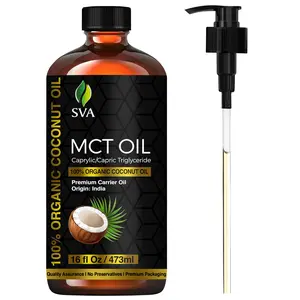 SVA ORGANICS Cold-Pressed Organic MCT Oil - 16 Fl Oz Natural Coconut Carrier Oil for Face, Skin Care & Scalp Massage - Ideal for Aromatherapy & Alternative Wellness