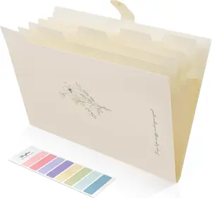 Expanding File Organizer with 5 Pockets, Accordion File Folders with Labels, Portable Document Paper Bill Receipt Organizer, Home College School Office Supplies, Letter Size,Apricot