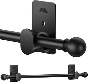 Curtain Rods No Drilling Windows 30 to 45 Inches 5/8 Inch Diameter No Drill Curtain Rod Set with 3M Adhesive Brackets Black