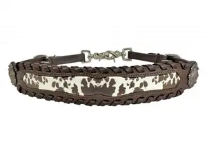 Adjustable Dark LEATHER WITHER STRAP w/ COWHIDE PRINT