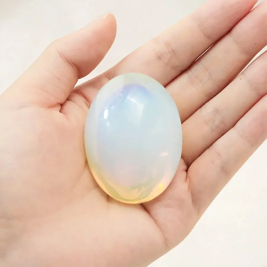 Opalite Palm Stone Pocket Worry Stone - Polished Oval Smooth Healing Crystal Gemstone for Anxiety Relief, Meditation, Reiki Chakra Balancing and Home Decor Gift