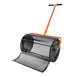 【Summervibes】VEVOR Compost Spreader, 24.4-25.6" Height Adjustable Handle, 24" Wide, Lawn and Garden Peat Moss Roller with Side Latches, Powder Coated Steel Mesh Basket for Spreading Manure, Topsoil, Black