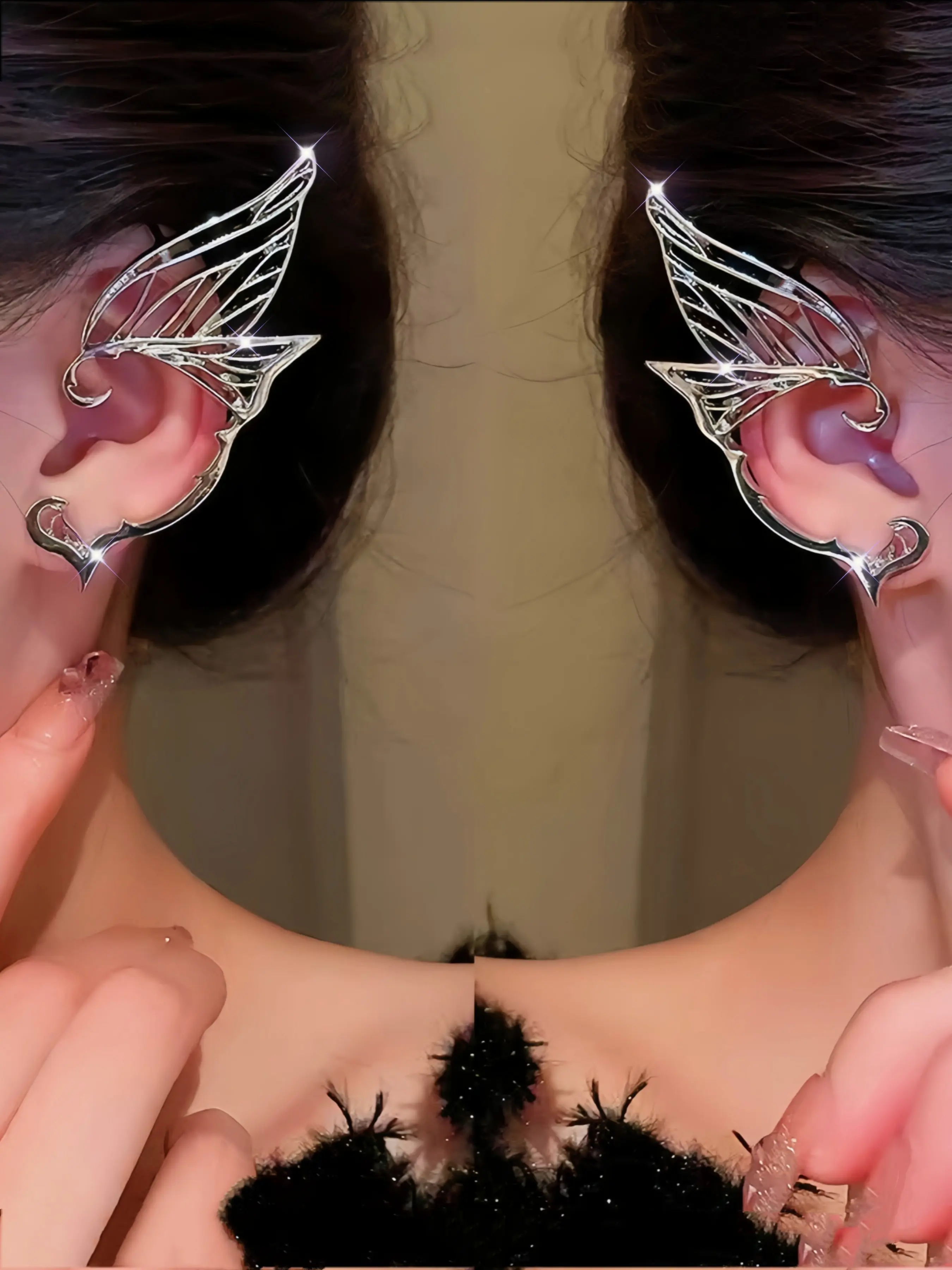 1 pair of light luxury butterfly wing ear clips with integrated ear studs, exquisite, fashionable, versatile and high-end elf ear hooks, suitable for ladies' daily parties as exquisite earrings, Chic Gorgeous Jewelry, High Quality Earrings