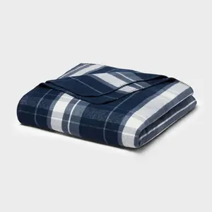Full/Queen Brushed Cotton Blanket Blue Plaid - Threshold