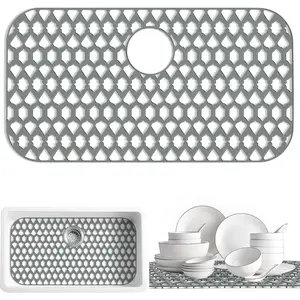 Sink Protectors for Kitchen Sink 13x11 &16x12 &19x14 &21x16 &22x13 &24x13 &26x14 &28x14 &30x16, Large Silicone Sink Mats Grid for Bottom of Farmhouse Sink (30"x16", Rear Drain)