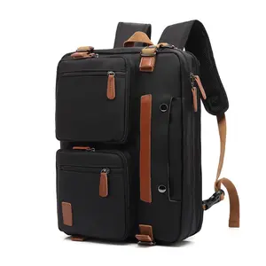 17.3-in Nylon 3-in-1 Adjustable Convertible Laptop Carrier - Business Casual Outfits, Plain Design, Transforms to Backpack, Briefcase, Messenger Bag