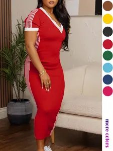 Women's Casual Loose Fit Knitted Dress, V Neck, Plain Style, Perfect for Daily Wear, Fashionable and Comfortable Everyday, Casual Comfy Chic, Womenswear
