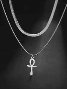 Women's Stainless Steel Layered Multilayer Necklace Set, Cross Pendant Jewelry for Women, Fashionable Casual Accessory for Daily Wear Layered Necklaces