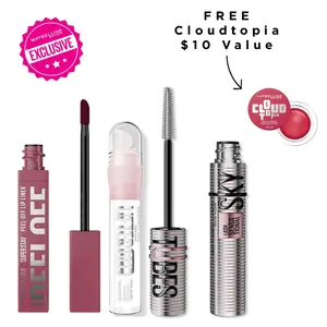 Maybelline Hot Seller Set, Sky Tubes Tubing Mascara, Peel-Off Liner, Lifter Gel Mintini, Get Free Cloudtopia