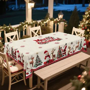 PLUMLIK Christmas Tablecloth,  Round Rectangle Table Decor, Santa Claus, Reindeer, Snowman, Merry Christmas in red letters, Polyester Waterproof Tablecloth, Christmas Party Decoration For Dining Room Holiday Party, Kitchen Home