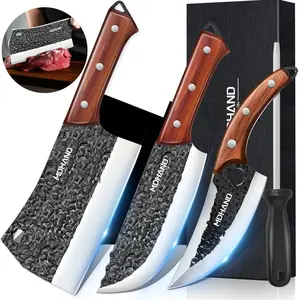 Professional Kitchen Chef Set,  Hand-Forged Serbian Chef Knife - Includes Cleaver, Boning, Viking Knives with Sheaths, Gift Box for Home Cooking, Camping, Outdoor BBQ#fathersdaygift