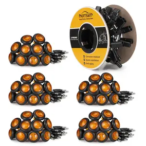Partsam 50 Pcs 3/4" Side Marker Amber Lights with Connector Plug + 2 Pin Continuous Wire Harness Roll, Plug and Play Hassle-Free Installation for Trailers, Trucks, Vans, RVs, ATVs, Buses