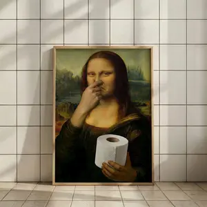 Funny Mona Lisa Bathroom Print Toilet Humor Art Retro Wall Art Quirky Design Eclectic Home Decor Hipster Poster