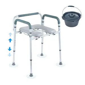 Summervibes VEVOR Commode Chair, Bedside Commode with Padded Seat and Arms, 7-Level Adjustable Height, 5.8L Removable Bucket, Easy to Assemble, 350 LBS Capacity, Raised Toilet Seat for Adults Seniors