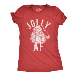 Womens Jolly AF T Shirt Funny Santa Claus Christmas Party Sarcastic Graphic Novelty Tee Funny Womens T Shirts Cute Vintage Fashion Casual Ladies T-Shirt Gift Christmas Tops for Women Women's Novelty Tees Red