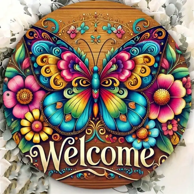 Aluminum Vintage Welcome Plaque Wall Art 8x8 Inch Rustic Home Decor Retro Aluminum Sign for Kitchen Living Room Bar and Cafe
