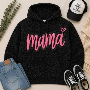 MAMA Glitter Black Leopard Hoodie