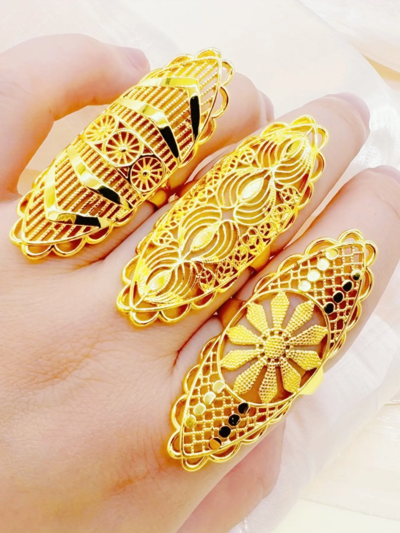 [New] Three ring set, geometric pattern ring, ring, gold-plated copper ring, bridal set rings, Bridal ring sets, women's wedding jewelry, girlfriend gift, Valentine's Day friend gift, daily accessory gift, Stackable Ring