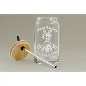 16oz Engraved Can Glass Tumbler with Lid — 'Happiness Is Homemade' Vintage Skull & Flowers Design