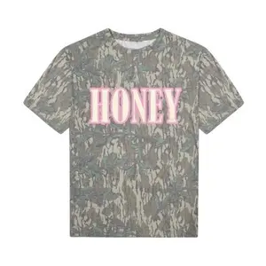 Mossy Oak Women's Honey Camouflage T-Shirt, Casual Short Sleeve All-Over Print Polyester Top, Fade-Resistant Streetwear
