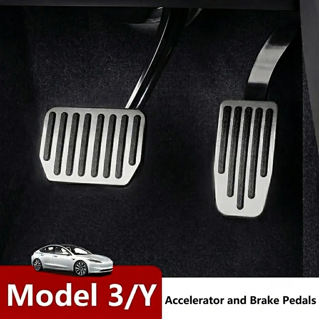 Tesla Model Y 2020-2026 Performance Pedal Cover, Snap-Lock 304 Stainless Steel Brake and Accelerator Pedals, Anti-Slip Replacement Parts
