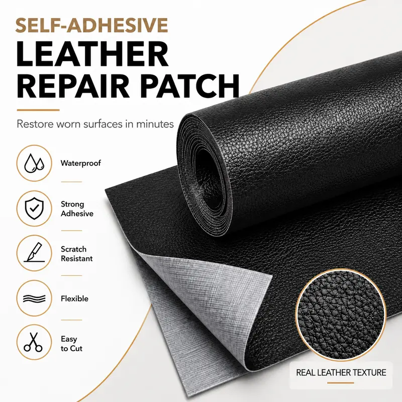 20x54 in Self-Adhesive Leather Patch Sports Tape - Waterproof PVC Vinyl, Strong Adhesive, Easy to Cut, Precise Fit, Long-Lasting, Scratch Resistant, Efficient Repairs for Car Interiors, Chairs, Furniture Upholstery