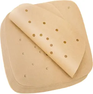 200pcs Air Fryer Parchment Paper Disposable Liner 8.5inch Premium Perforated for Air Fryer Streamer Pans No Burn Easy Cleanup Brown