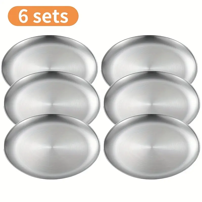 6pcs Korean Single Layer Grill Plates, Stainless Steel Salad Dishes, Reusable Easy Clean, Ideal for Steak Fruits Pastries Baking