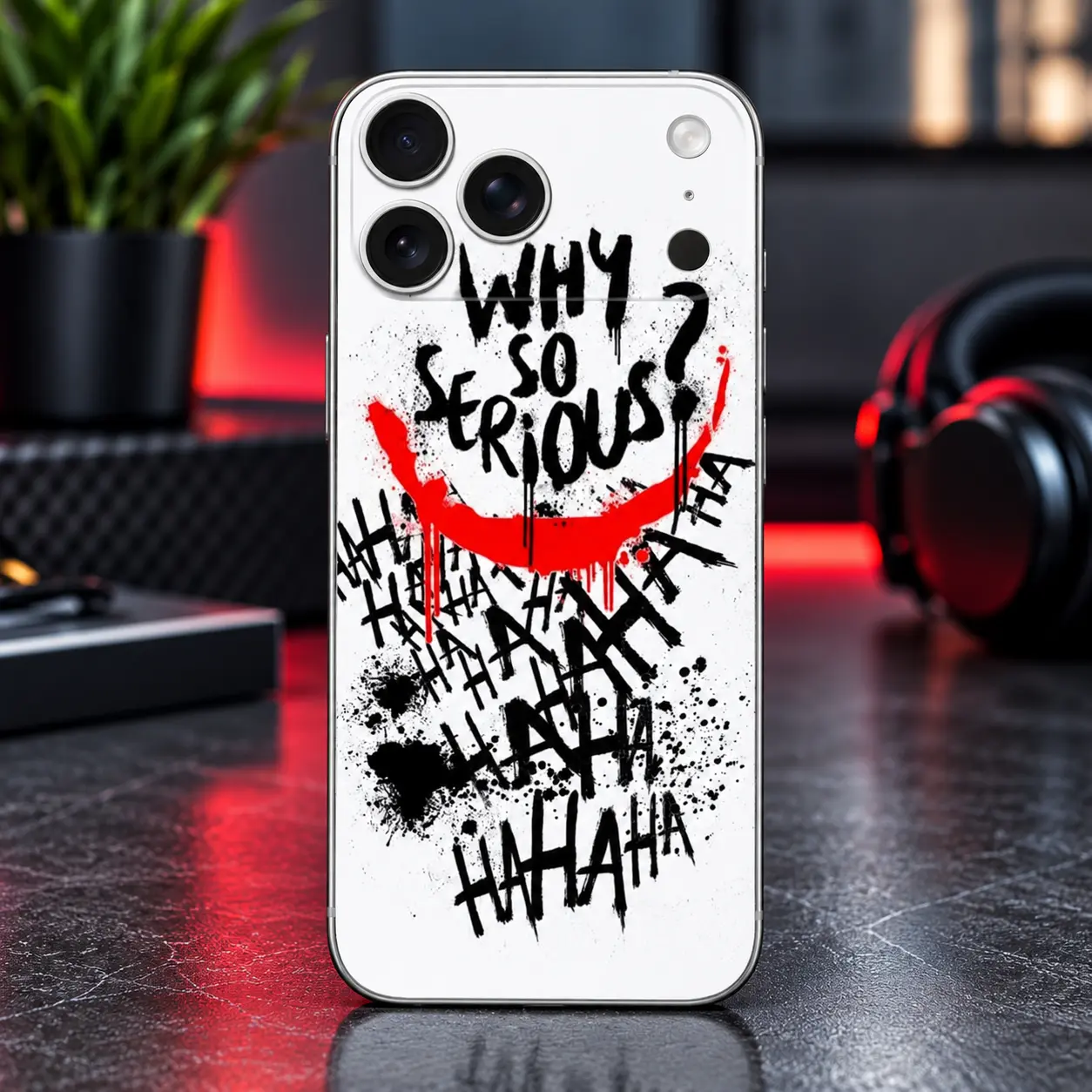 Why So Serious Graffiti Phone Skin – Compatible with iPhone – Red Black Vinyl Back Wrap – Dark Gamer Phone Decal
