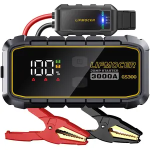 LIFMOCER GS300 3000A Car Jump Starter – Portable 12V Battery Booster Pack for Up to 10.0L Gas & 8.0L Diesel Engines, Compact Emergency Power Bank with Dual USB Charging (59.2Wh)