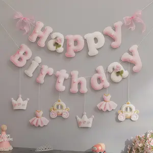 Princess Bunting Castle Crown Pony Cake Birthday Party Decorations, Banner Background Wall Pull Flags, Bow Hanging Accessories