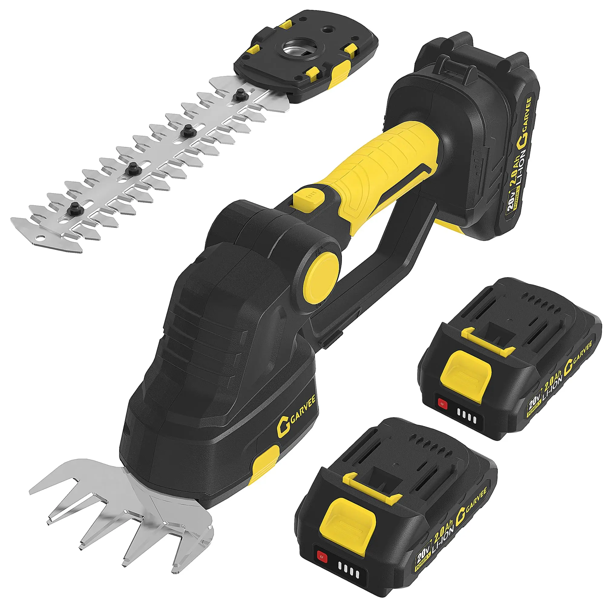 【GARVEE】20V Model Cordless 2-in-1 Grass Shears & Shrub Trimmer, Lightweight Compact Handheld Electric Hedge Shears with Anti-Slip Grip, 2×2.0Ah Batteries, Type-C Battery Charger (2.5 Hours), Ideal for Hedge Trimming & Lawn Maintenance