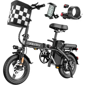 ASKMY E14 Electric Bike | Peak 1000W Motor | 48V 20Ah Removable Battery | 14" Tubeless Tires | 30–60 Mile Pedal Assist Range | Front and Rear Dual Disc Brake System | Foldable Design | Two-Seater Model