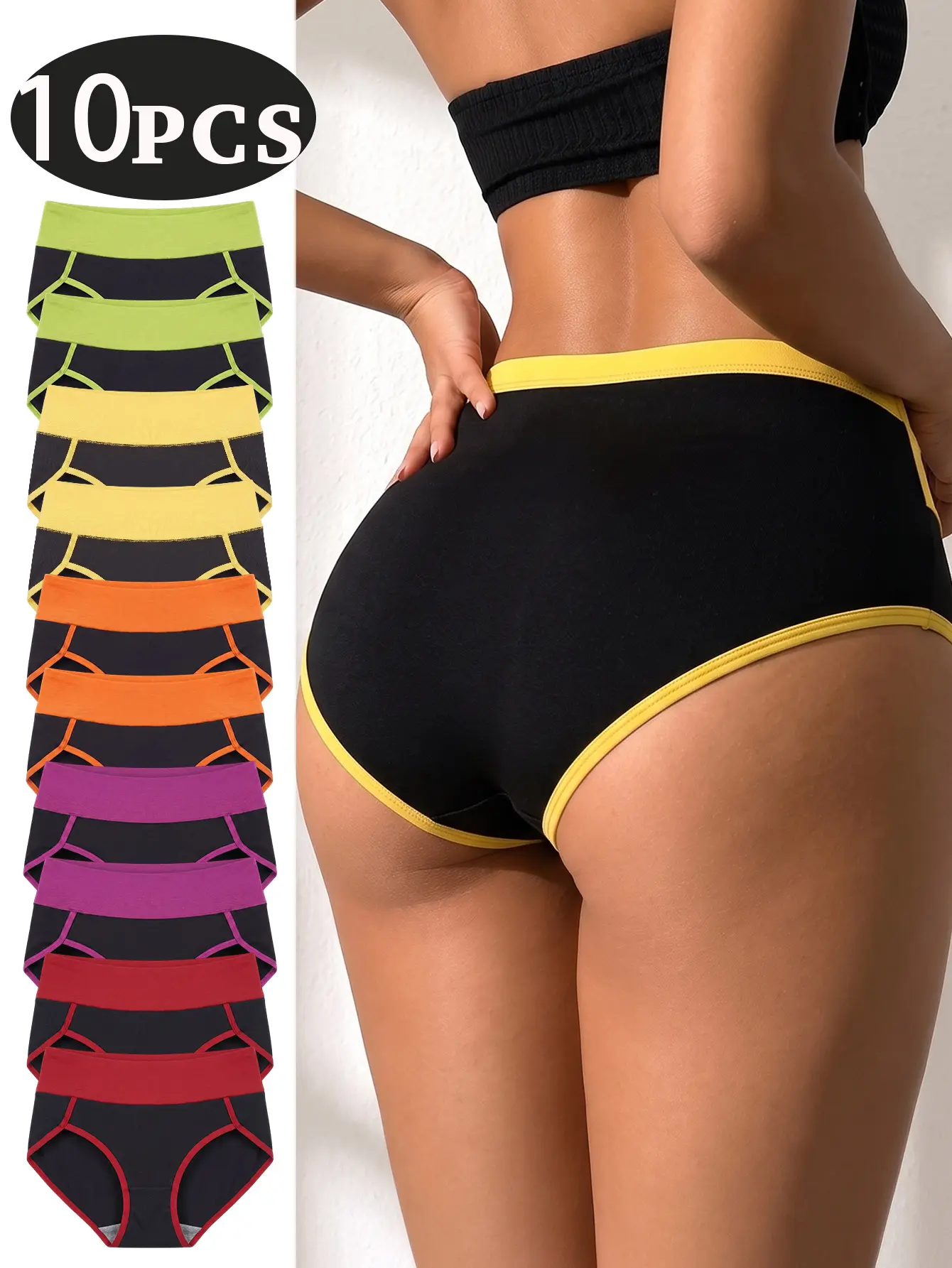 10 Pack Women 100% Cotton High Waist Full Coverage Panties, Tummy Control Butt Lifting Soft Breathable Healthy Daily Wear Bikini Briefs