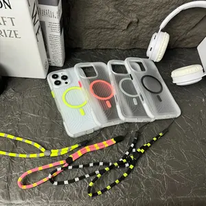 Corrugated Anti-Drop Noctilucent Phone Case For IPhone 17 16 15 14 Plus 13 12 Pro Max Anti-Slip with Wrist Strap Magnetic Cover