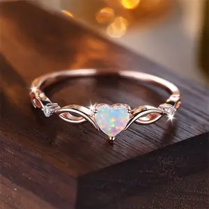 Minimalist Luxury Heart-Shaped Synthetic Opal Ring - Birthstone-Inspired Silvery Wedding Ring for Brides, Engagement, Anniversary, Birthday & Valentine's Day Gifts